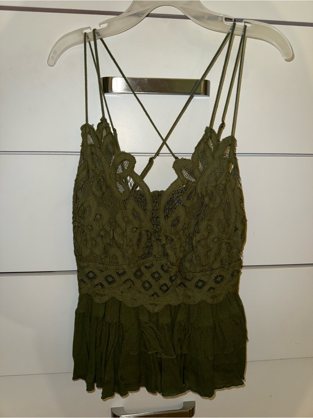 Free People Olive Green Lace Tank Top
